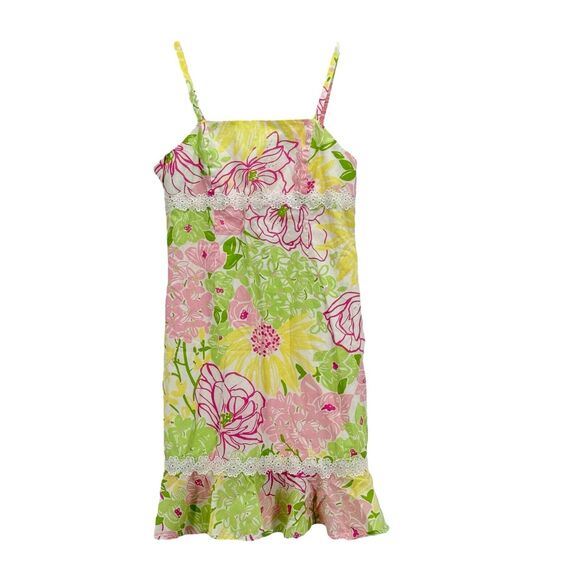Lilly Pulitzer Girl's Sun Dress Spring In Bloom Strap Lace Floral Pink 8 Party - Picture 1 of 9